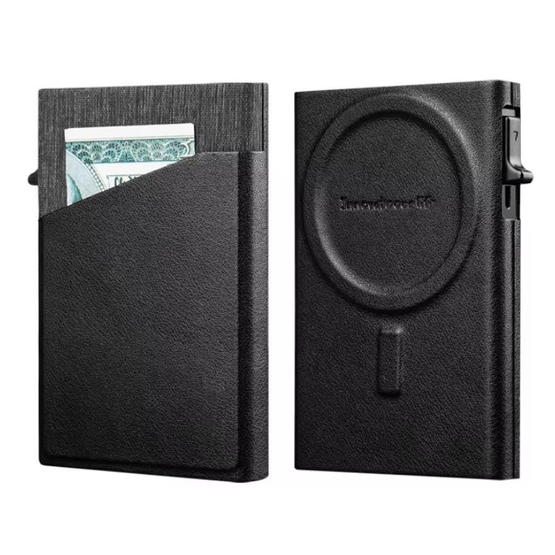 Customize Metal Aluminum Card Holder Pop up Pu Leather Magnetic RFID Wallet for Iphone