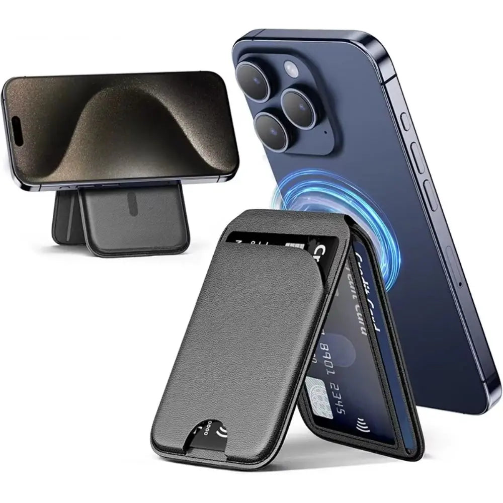Wallet Phone Card Holder Strong Adsorption Foldable Magnetic Stand Safety Leather for Iphone 16 15 14 13 12 Promax